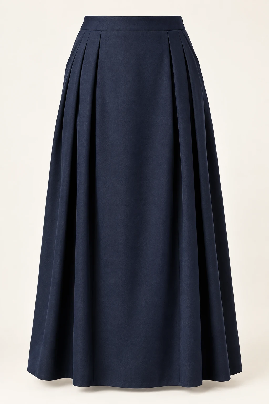 Deep Navy Form Box-Pleat Maxi Skirt, box pleats concentrated at sides