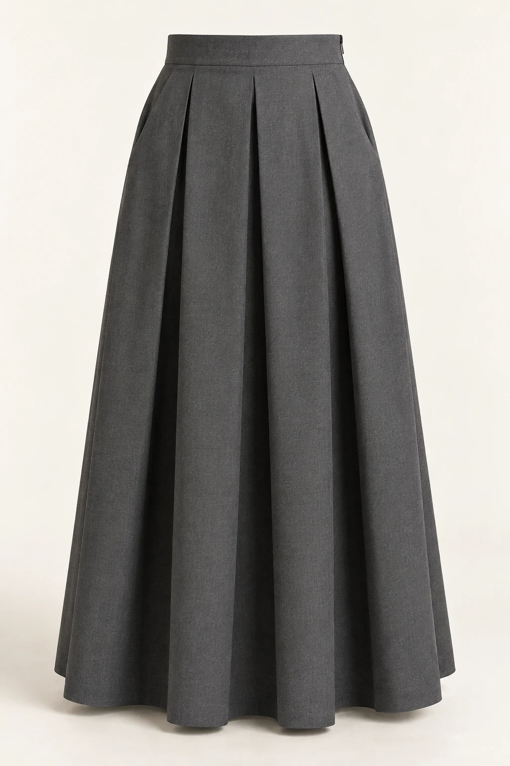 Graphite Gray Structure Box-Pleat Maxi Skirt, wide box pleats
