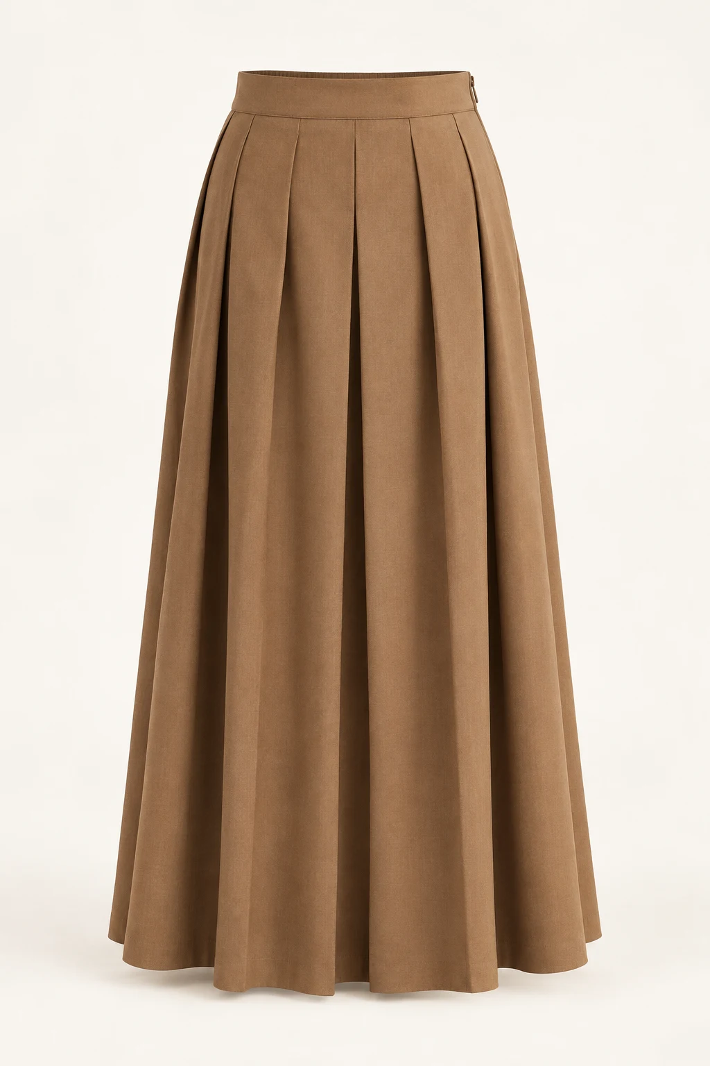 Camel Brown Thesis Knife-Pleat Maxi Skirt, wide knife pleats